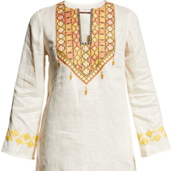 Tory Burch EMBROIDERED LINEN TUNIC - Picture 1 of 5
